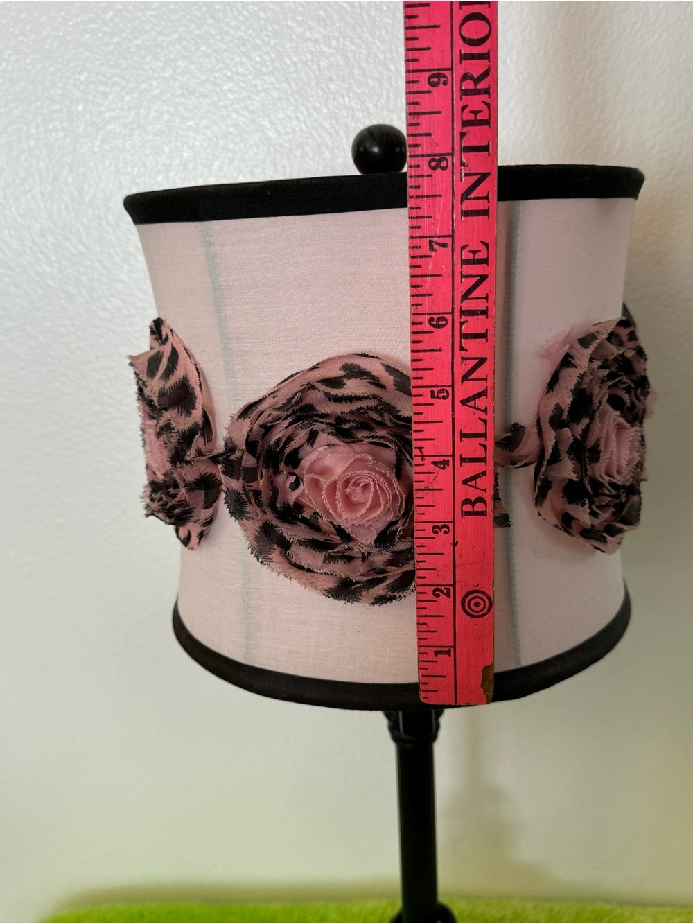 Table Lamp with Pink Lampshade and Decorative Fabric Flowers - Picture 11 of 13